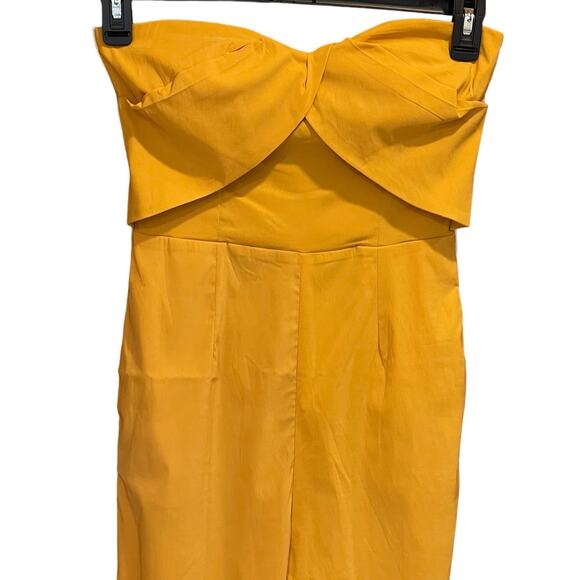 UNIQ Strapless Zipper Back Ankle Length Jumpsuit Romper Mustard Yellow Large NWT - Picture 7 of 9